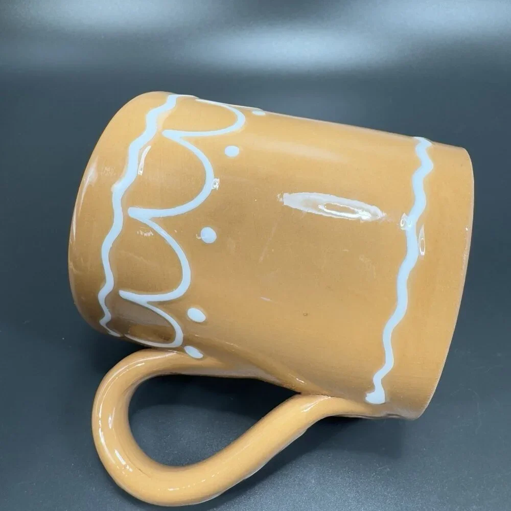 Pier 1 Coffee Mug Cup Brown Gingerbread White Swirl Mug Hand Painted Italy 2Cups